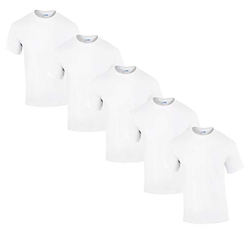 Gildan 5 Stück Heavy Cotton T-Shirt Herren Shirt S - 3XL Schwarz WeiÃŸ (M, WeiÃŸ) von Gildan