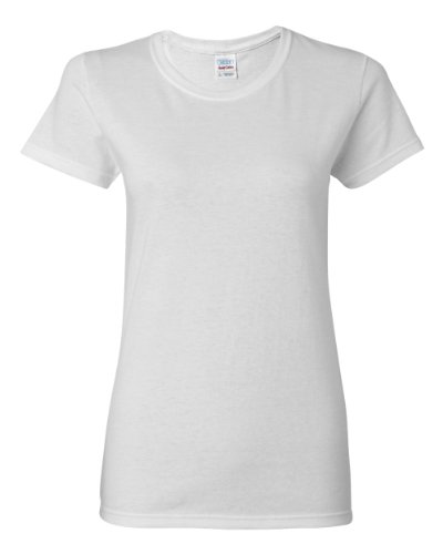 5 Stück GILDAN schwere Baumwolle Damen T Shirt Top Damen Mädchen uni Trade alle Größen + Farben Gr. 34, 5 x White von Gildan