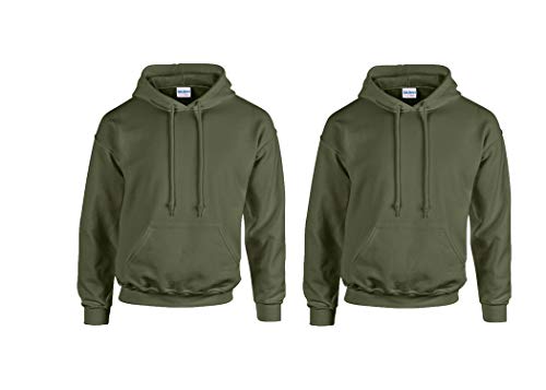 Gildan Herren Kapuzenpullover Adult 50/50. Hooded Sweat/18500, Einfarbig (L, 2er Military + 1x HL Kauf Notizblock) von Gildan