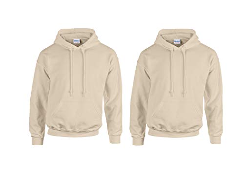 Gildan Herren Kapuzenpullover Adult 50/50. Hooded Sweat/18500, Einfarbig (M, 2er Sand + 1x HL Kauf Notizblock) von Gildan