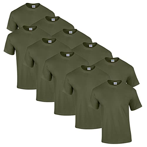 Gildan 10 T Shirts Heavy Cotton M L XL XXL 3XL 4XL 5XL Diverse Farben auswählbar, 10x Military Green + 1 HL-Kauf Block, XL von Gildan