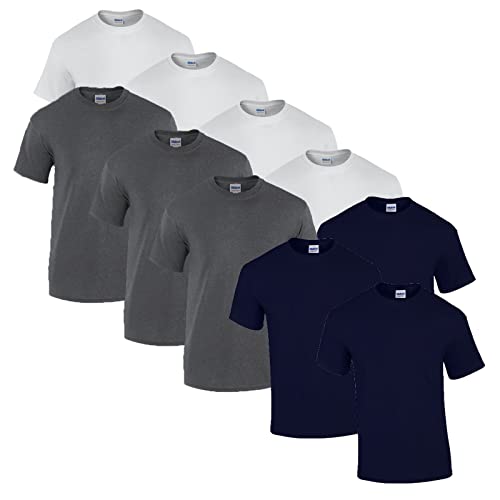 Gildan 10 T Shirts Heavy Cotton M L XL XXL 3XL 4XL 5XL Diverse Farben auswählbar, 4X Weiss, 3X Dark Heather, 3X Navy + 1 HL-Kauf Block, M von Gildan