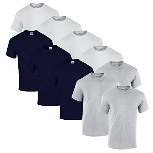 Gildan 10 T Shirts Heavy Cotton M L XL XXL 3XL 4XL 5XL Diverse Farben auswählbar, 4X Weiss, 3X Navy, 3X Sportgrey + 1 HL-Kauf Block, 3XL von Gildan