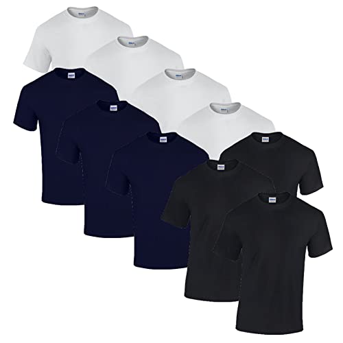 Gildan 10 T Shirts Heavy Cotton M L XL XXL 3XL 4XL 5XL Diverse Farben auswählbar, 4X Weiss, 3X Schwarz, 3X Navy + 1 HL-Kauf Block, 4XL von Gildan