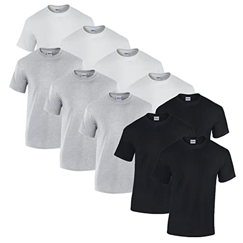 Gildan 10 T Shirts Heavy Cotton M L XL XXL 3XL 4XL 5XL Diverse Farben auswählbar, 4X Weiss, 3X Schwarz, 3X Sportgrey + 1 HL-Kauf Block, 4XL von Gildan