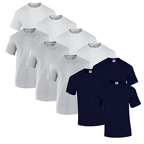 Gildan 10 T Shirts Heavy Cotton M L XL XXL 3XL 4XL 5XL Diverse Farben auswählbar, 4X Weiss, 3X Sportgrey, 3X Navy + 1 HL-Kauf Block, 3XL von Gildan