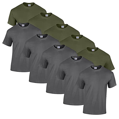 Gildan 10 T Shirts Heavy Cotton M L XL XXL 3XL 4XL 5XL Diverse Farben auswählbar, 5X Charcoal, 5X Military Green + 1 HL-Kauf Block, XL von Gildan