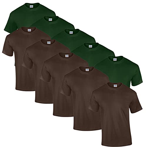Gildan 10 T Shirts Heavy Cotton M L XL XXL 3XL 4XL 5XL Diverse Farben auswählbar, 5X Forest Green, 5X Dark Chocolate + 1 HL-Kauf Block, XL von Gildan