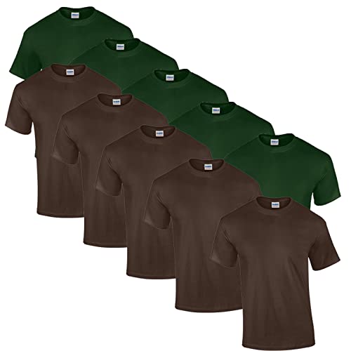 Gildan 10 T Shirts Heavy Cotton M L XL XXL 3XL 4XL 5XL Diverse Farben auswählbar, 5X Forest Green, 5X Dark Chocolate + 1 HL-Kauf Block, XXL von Gildan