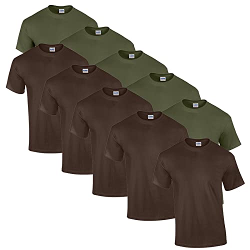 Gildan 10 T Shirts Heavy Cotton M L XL XXL 3XL 4XL 5XL Diverse Farben auswählbar, 5X Military Green, 5X Dark Chocolate + 1 HL-Kauf Block, L von Gildan