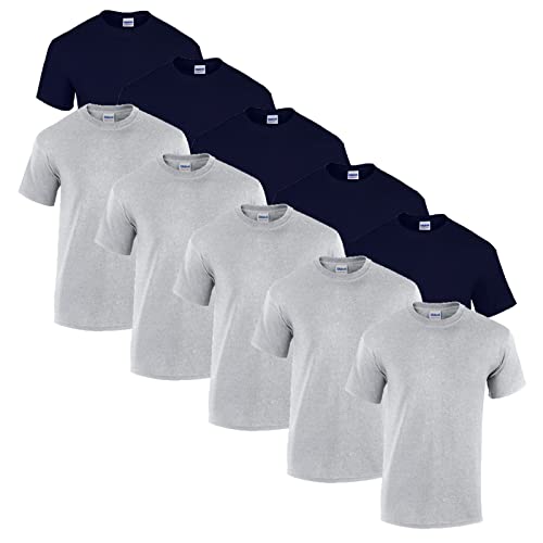 Gildan 10 T Shirts Heavy Cotton M L XL XXL 3XL 4XL 5XL Diverse Farben auswählbar, 5X Navy, 5X Sportgrey + 1 HL-Kauf Block, 3XL von Gildan