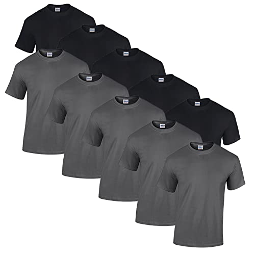 Gildan 10 T Shirts Heavy Cotton M L XL XXL 3XL 4XL 5XL Diverse Farben auswählbar, 5X Schwarz, 5X Charcoal + 1 HL-Kauf Block, XL von Gildan