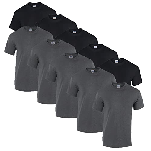 Gildan 10 T Shirts Heavy Cotton M L XL XXL 3XL 4XL 5XL Diverse Farben auswählbar, 5X Schwarz, 5X Dark Heather + 1 HL-Kauf Block, L von Gildan