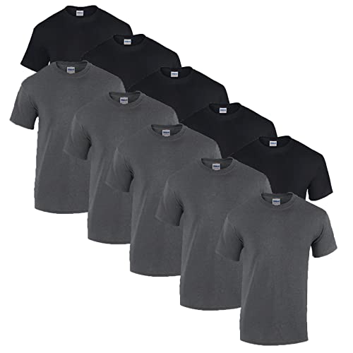 Gildan 10 T Shirts Heavy Cotton M L XL XXL 3XL 4XL 5XL Diverse Farben auswählbar, 5X Schwarz, 5X Dark Heather + 1 HL-Kauf Block, XL von Gildan