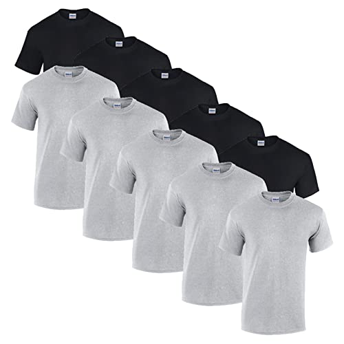 Gildan 10 T Shirts Heavy Cotton M L XL XXL 3XL 4XL 5XL Diverse Farben auswählbar, 5X Schwarz, 5X Sportgrey + 1 HL-Kauf Block, 3XL von Gildan