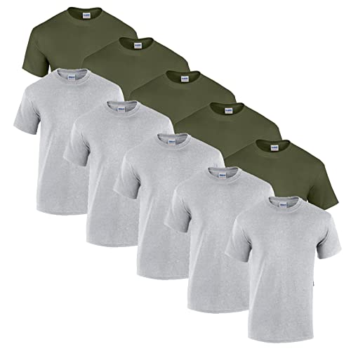 Gildan 10 T Shirts Heavy Cotton M L XL XXL 3XL 4XL 5XL Diverse Farben auswählbar, 5X Sportgrey, 5X Military Green + 1 HL-Kauf Block, L von Gildan