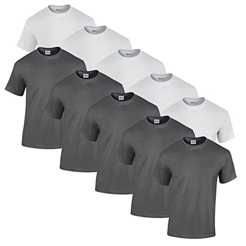 Gildan 10 T Shirts Heavy Cotton M L XL XXL 3XL 4XL 5XL Diverse Farben auswählbar, 5X Weiss, 5X Charcoal + 1 HL-Kauf Block, L von Gildan