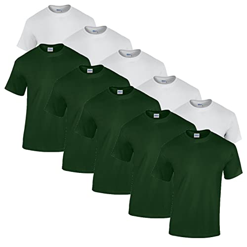 Gildan 10 T Shirts Heavy Cotton M L XL XXL 3XL 4XL 5XL Diverse Farben auswählbar, 5X Weiss, 5X Forest Green + 1 HL-Kauf Block, XXL von Gildan