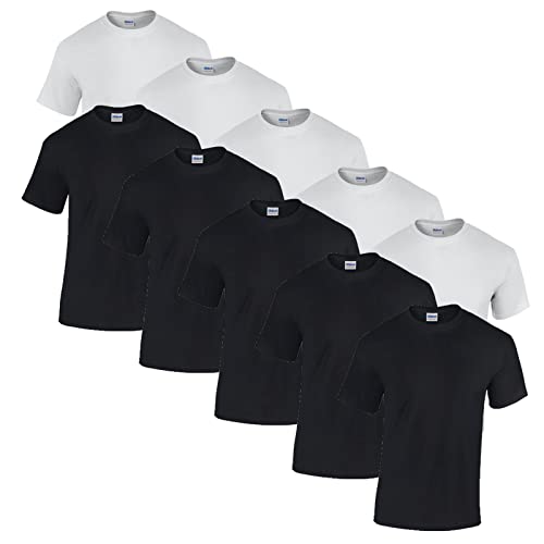 Gildan 10 T Shirts Heavy Cotton M L XL XXL 3XL 4XL 5XL Diverse Farben auswählbar, 5X Weiss, 5X Schwarz + 1 HL-Kauf Block, 3XL von Gildan