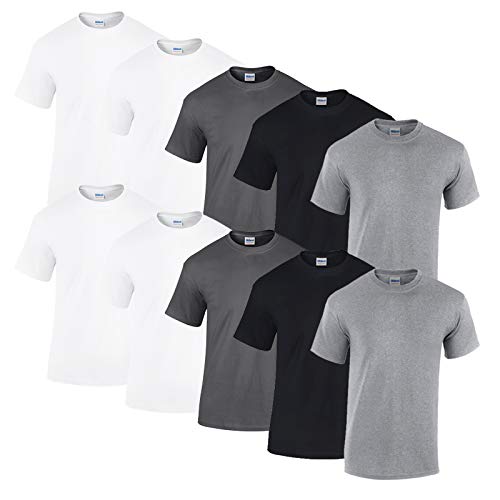 Gildan 10 T Shirts Heavy Cotton M L XL XXL 3XL 4XL 5XL Diverse Farben auswählbar (5XL, 4weiß/2dark Heather/2schwarz/2sport Grey) von Gildan