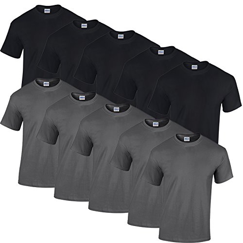 Gildan 10 T Shirts Heavy Cotton M L XL XXL 3XL 4XL 5XL Diverse Farben auswählbar (5XL, 5schwarz/5dark Heathe) von Gildan