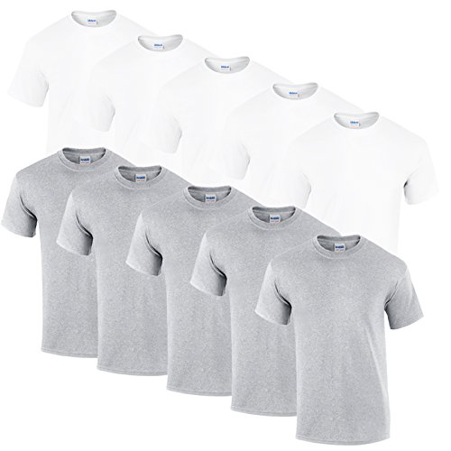 Gildan 10 T Shirts Heavy Cotton M L XL XXL 3XL 4XL 5XL Diverse Farben auswählbar (L, 5weiss/5sportgrey) von Gildan