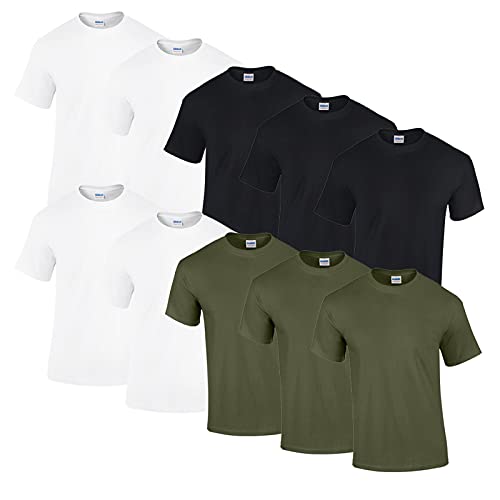 Gildan 10 T Shirts Heavy Cotton M L XL XXL 3XL 4XL 5XL Diverse Farben auswählbar (M, 4Weiss/3Military/3Schwarz) von Gildan