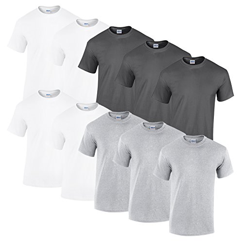 Gildan 10 T Shirts Heavy Cotton M L XL XXL Diverse Farben auswählbar (3XL, 4weiß/3sport Grey/3dark Heather) von Gildan