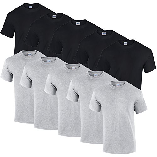 Gildan 10 T Shirts Heavy Cotton M L XL XXL Diverse Farben auswählbar (3XL, 5schwarz/5sportgrey) von Gildan