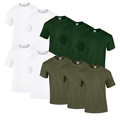 Gildan 10 T Shirts Heavy Cotton M L XL XXL Diverse Farben auswählbar (4XL, 4Weiss/3ForestGreen/3MilitaryGreen) von Gildan