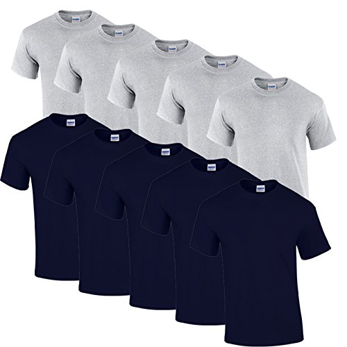 Gildan 10 T Shirts Heavy Cotton M L XL XXL Diverse Farben auswählbar (4XL, 5navy/5sportgrey) von Gildan