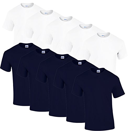 Gildan 10 T Shirts Heavy Cotton M L XL XXL Diverse Farben auswählbar (5XL, 5weiss/5navy) von Gildan