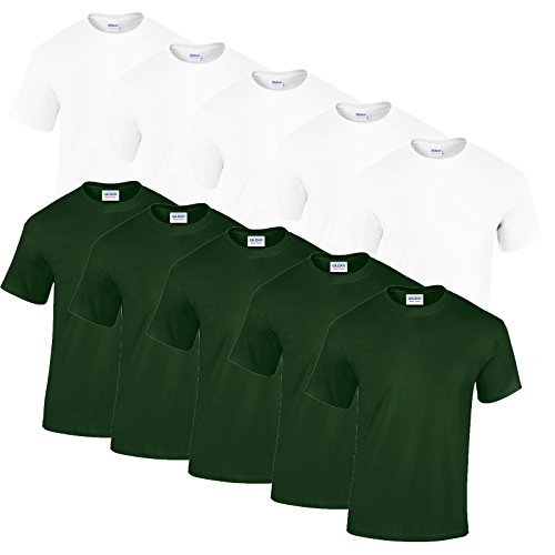 Gildan 10 T Shirts Heavy Cotton M L XL XXL Diverse Farben auswählbar (XXL, 5Weiss/5Forest Green) von Gildan