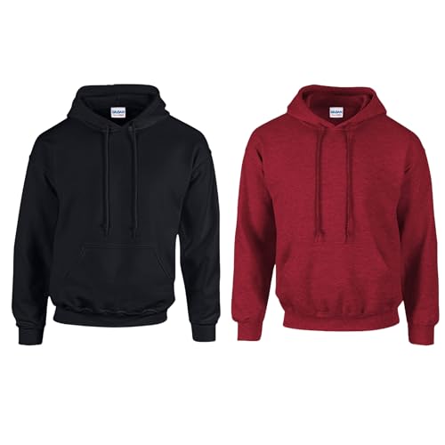 Gildan 2er Herren Kapuzenpullover Heavy Blend Set Hoodie Sweat M L XL 2XL 3XL 4XL 5XL in verschiedenen Farbsets & HLKauf-Block (1x Ant.Cherry Red, 1x Schwarz & 1x HLKauf-Block, XXL) von Gildan