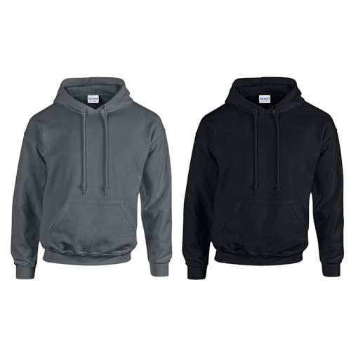 Gildan 2er Herren Kapuzenpullover Heavy Blend Set Hoodie Sweat M L XL 2XL 3XL 4XL 5XL in verschiedenen Farbsets & HLKauf-Block (1x Anthrazit, 1x Schwarz & 1x HLKauf-Block, XL) von Gildan
