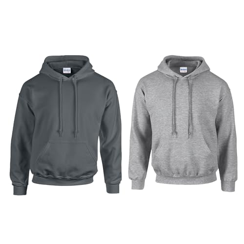 Gildan 2er Herren Kapuzenpullover Heavy Blend Set Hoodie Sweat M L XL 2XL 3XL 4XL 5XL in verschiedenen Farbsets & HLKauf-Block (1x Anthrazit, 1x Sportgrey & 1x HLKauf-Block, XXL) von Gildan