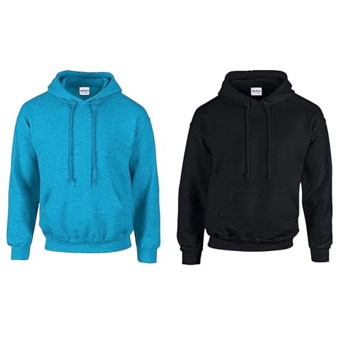 Gildan 2er Herren Kapuzenpullover Heavy Blend Set Hoodie Sweat M L XL 2XL 3XL 4XL 5XL in verschiedenen Farbsets & HLKauf-Block (1x Antique Sapphire, 1x Schwarz & 1x HLKauf-Block, S) von Gildan