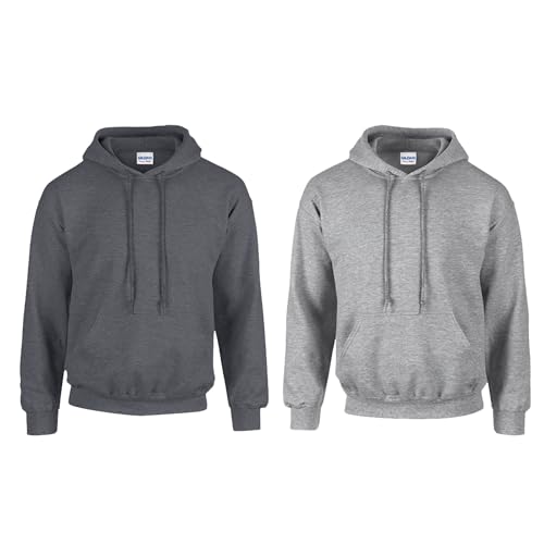Gildan 2er Herren Kapuzenpullover Heavy Blend Set Hoodie Sweat M L XL 2XL 3XL 4XL 5XL in verschiedenen Farbsets & HLKauf-Block (1x Dark Heather, 1x Sportgrey & 1x HLKauf-Block, L) von Gildan