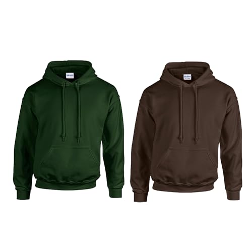 Gildan 2er Herren Kapuzenpullover Heavy Blend Set Hoodie Sweat M L XL 2XL 3XL 4XL 5XL in verschiedenen Farbsets & HLKauf-Block (1x ForestGreen, 1x Dark Choco & 1x HLKauf-Block, XXL) von Gildan