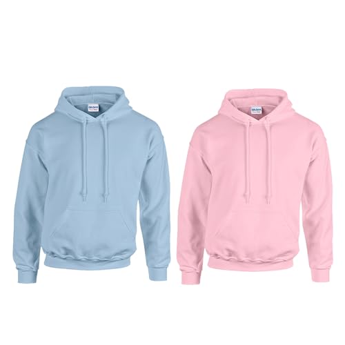 Gildan 2er Herren Kapuzenpullover Heavy Blend Set Hoodie Sweat M L XL 2XL 3XL 4XL 5XL in verschiedenen Farbsets & HLKauf-Block (1x Light Blue, 1x Light Pink & 1x HLKauf-Block, L) von Gildan