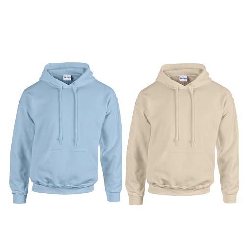 Gildan 2er Herren Kapuzenpullover Heavy Blend Set Hoodie Sweat M L XL 2XL 3XL 4XL 5XL in verschiedenen Farbsets & HLKauf-Block (1x Light Blue, 1x Sand & 1x HLKauf-Block, S) von Gildan