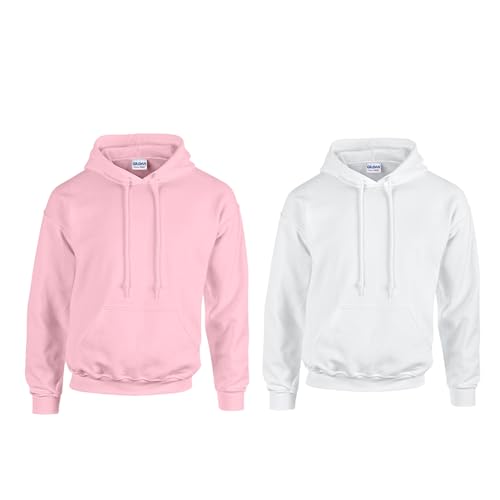 Gildan 2er Herren Kapuzenpullover Heavy Blend Set Hoodie Sweat M L XL 2XL 3XL 4XL 5XL in verschiedenen Farbsets & HLKauf-Block (1x Light Pink, 1x Weiss & 1x HLKauf-Block, L) von Gildan
