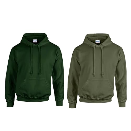 Gildan 2er Herren Kapuzenpullover Heavy Blend Set Hoodie Sweat M L XL 2XL 3XL 4XL 5XL in verschiedenen Farbsets & HLKauf-Block (1x Military, 1x ForestGreen & 1x HLKauf-Block, XL) von Gildan