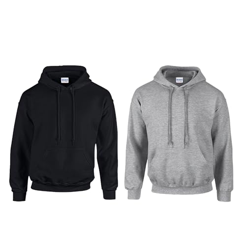 Gildan 2er Herren Kapuzenpullover Heavy Blend Set Hoodie Sweat M L XL 2XL 3XL 4XL 5XL in verschiedenen Farbsets & HLKauf-Block (1x Schwarz, 1x Sportgrey & 1x HLKauf-Block, XXL) von Gildan