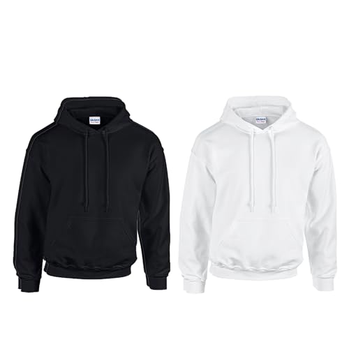 Gildan 2er Herren Kapuzenpullover Heavy Blend Set Hoodie Sweat M L XL 2XL 3XL 4XL 5XL in verschiedenen Farbsets & HLKauf-Block (1x Schwarz, 1x Weiss & 1x HLKauf-Block, 5XL) von Gildan