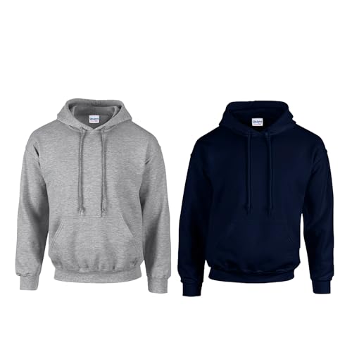 Gildan 2er Herren Kapuzenpullover Heavy Blend Set Hoodie Sweat M L XL 2XL 3XL 4XL 5XL in verschiedenen Farbsets & HLKauf-Block (1x Sportgrey, 1x Navy & 1x HLKauf-Block, XXL) von Gildan