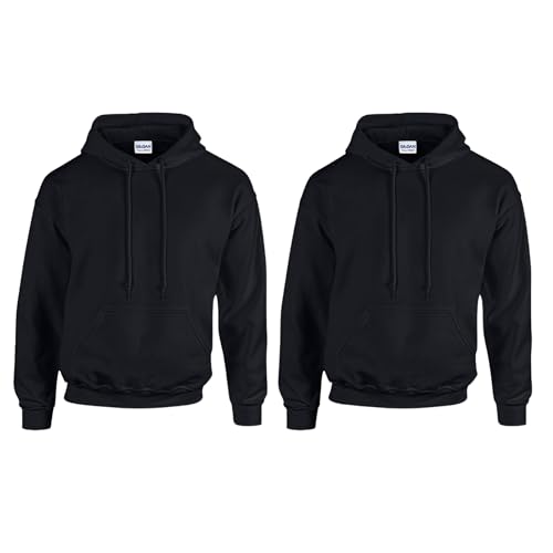Gildan 2er Herren Kapuzenpullover Heavy Blend Set Hoodie Sweat M L XL 2XL 3XL 4XL 5XL in verschiedenen Farbsets & HLKauf-Block (2X Schwarz & 1x HLKauf-Block, XXL) von Gildan