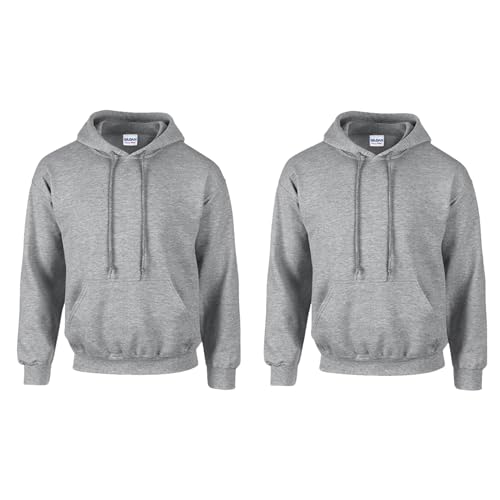 Gildan 2er Herren Kapuzenpullover Heavy Blend Set Hoodie Sweat M L XL 2XL 3XL 4XL 5XL in verschiedenen Farbsets & HLKauf-Block (2X Sportgrey & 1x HLKauf-Block, XXL) von Gildan