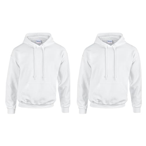 Gildan 2er Herren Kapuzenpullover Heavy Blend Set Hoodie Sweat M L XL 2XL 3XL 4XL 5XL in verschiedenen Farbsets & HLKauf-Block (2X Weiss & 1x HLKauf-Block, XXL) von Gildan