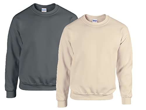 Gildan 2er Herren Sweatshirt Heavy Blend Sweat M L XL 2XL 3XL 4XL 5XL in verschiedenen Farbsets & HLKauf-Block (1x Anthrazit, 1x Sand & 1x HLKauf-Block, L) von Gildan